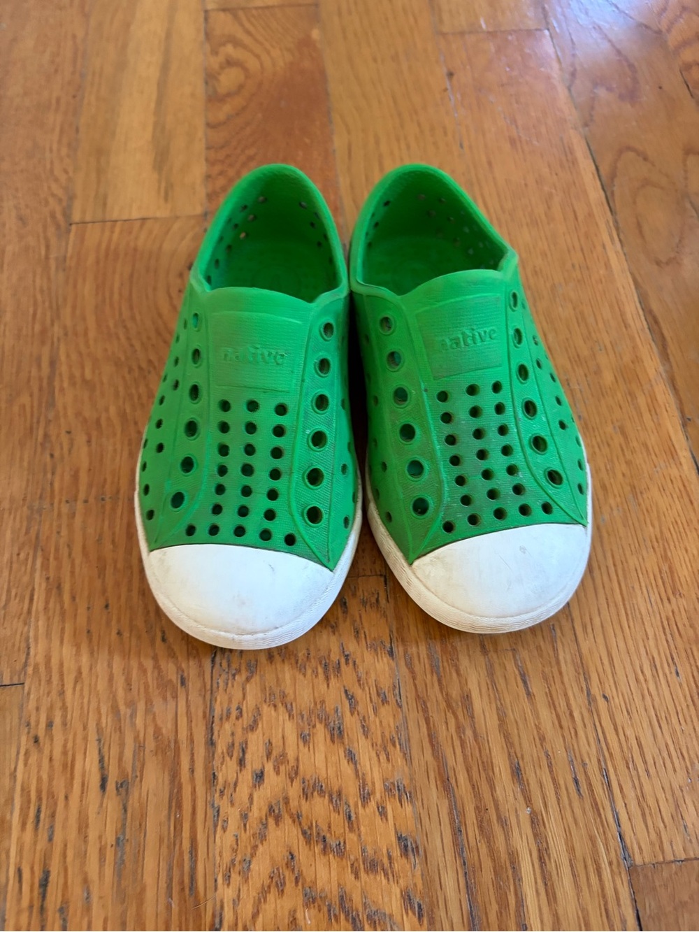 Native Kids Slip-On Water Shoes in Bright Green with White Toe